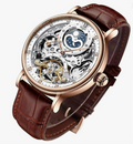 IK COLOURING Bestn Mens Luxury Skeleton Automatic Mechanical Wrist Watches Leather Moon Phrase Luminous Hands Self-Wind Watch